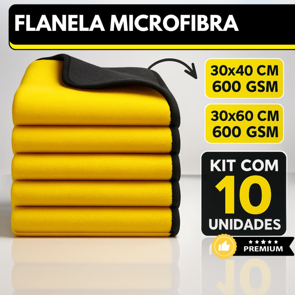 Kit 10 Pano Flanela Microfibra Automotiva 600GSM Premium Para Lavagem polimento de Carro