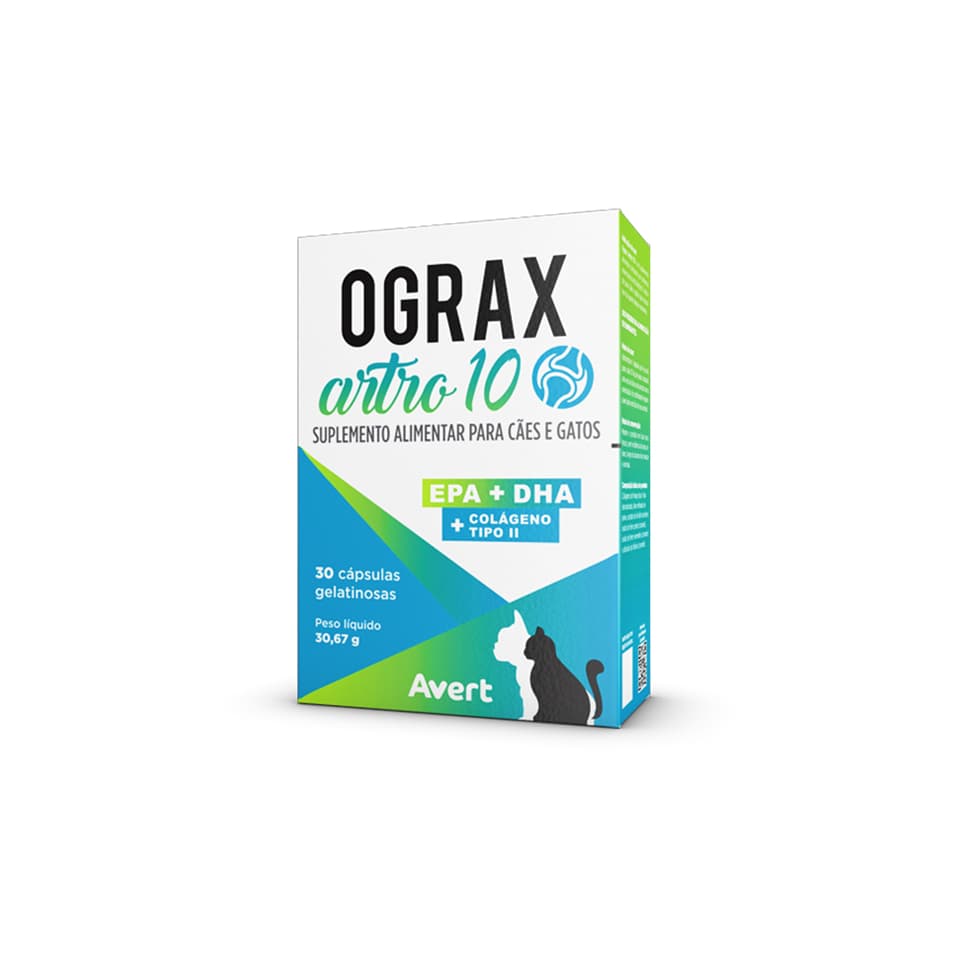 Ograx Artro 10 Suplemento Colágeno Cães Gatos 30 Caps Avert