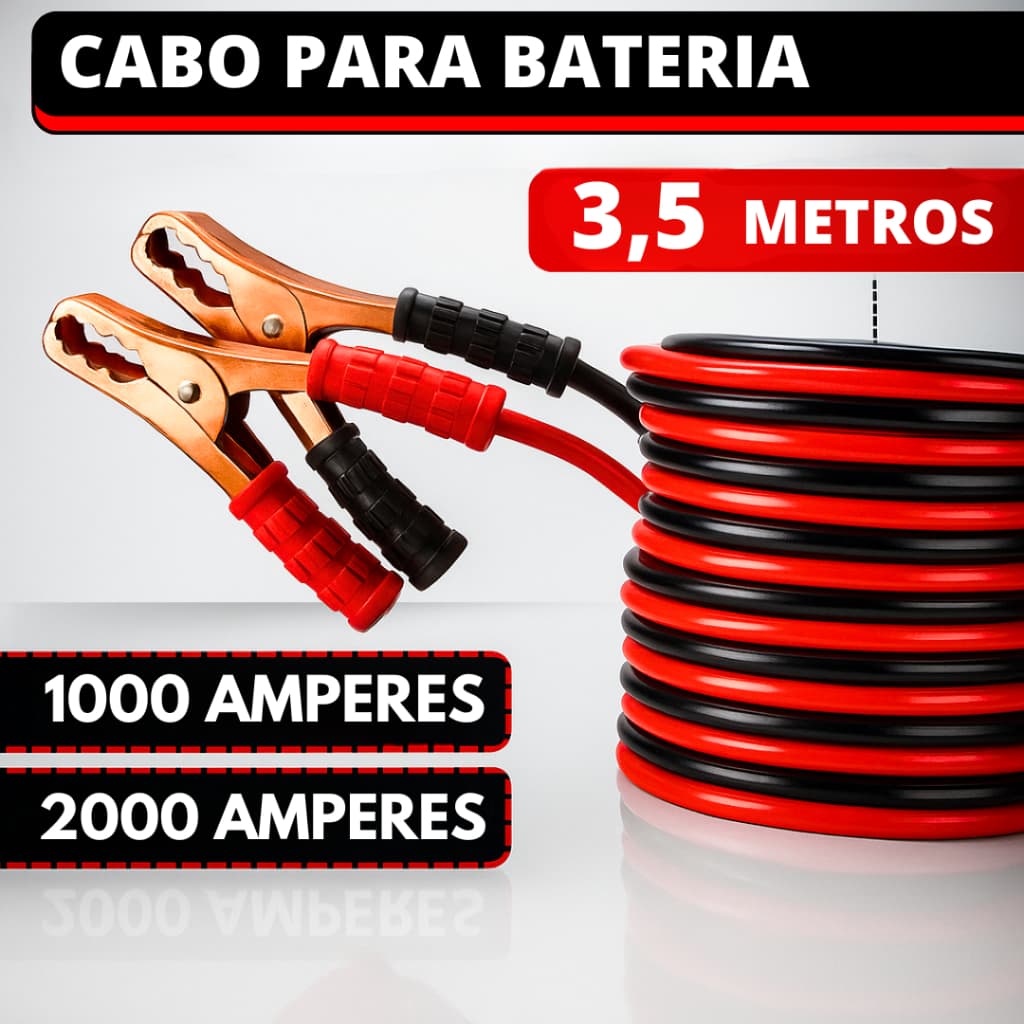 Cabo de Chupeta Para Bateria de Carro 1.000 ou 2.000 Amperes 3,5 Metros