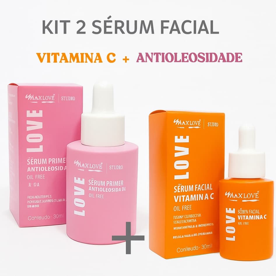 Kit C/2 Sérum Facial Vitamina C + Antioleosidade MAX LOVE 30ml