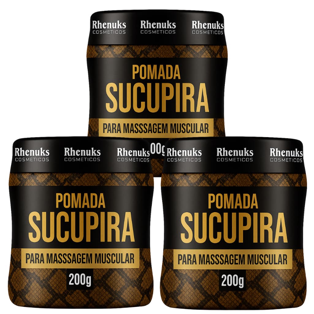 Kit 3 Pomadas Sucupira Rhenuks 200g Cada – Massagem Muscular, Relaxamento e Alívio de Dores