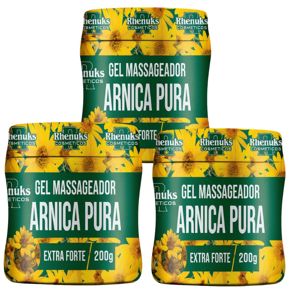 Kit 3 Gel Massageador Arnica Pura Rhenuks Extra Forte 200g Cada – Alívio Muscular e Relaxamento Corporal