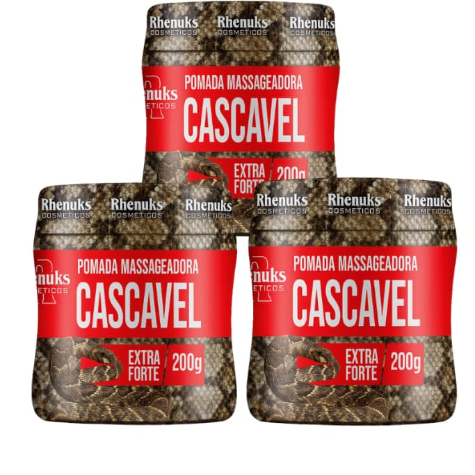 Kit 3 Pomadas Massageadoras Cascavel Rhenuks Extra Forte 200g Cada – Alívio de Dores e Relaxamento Muscular