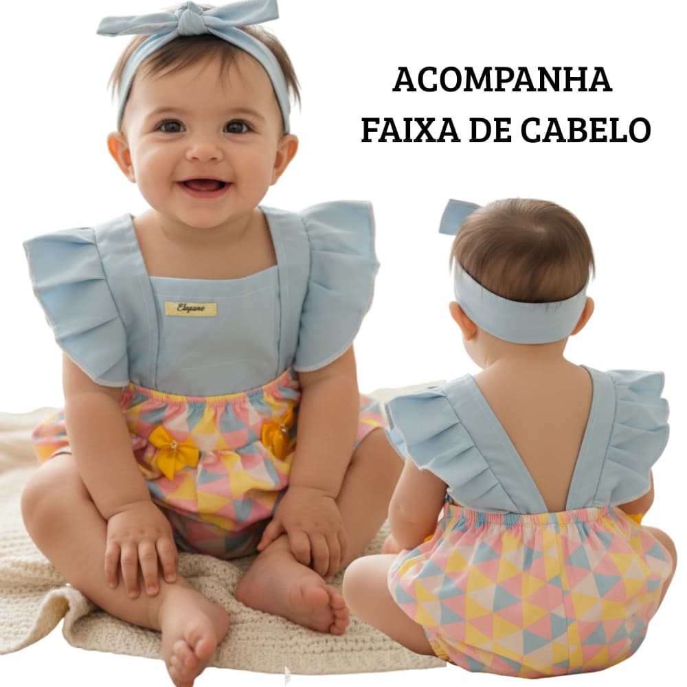 Romper bebê menina - body Jardineira mesversario menina com calcinha tapa fralda 6 a 9 meses