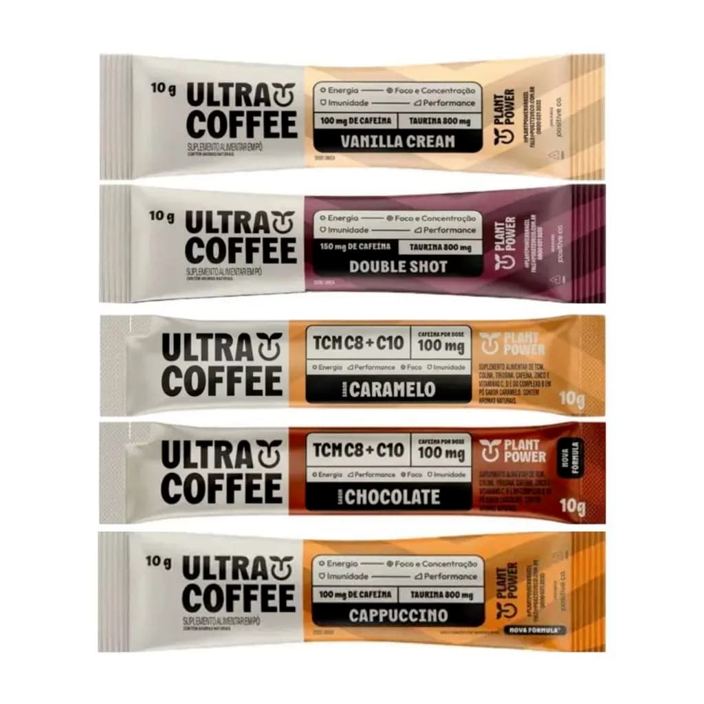 Kit 5 Ultracoffee VEGANO sache 10g Café Funcional Energético Termogênico sabores