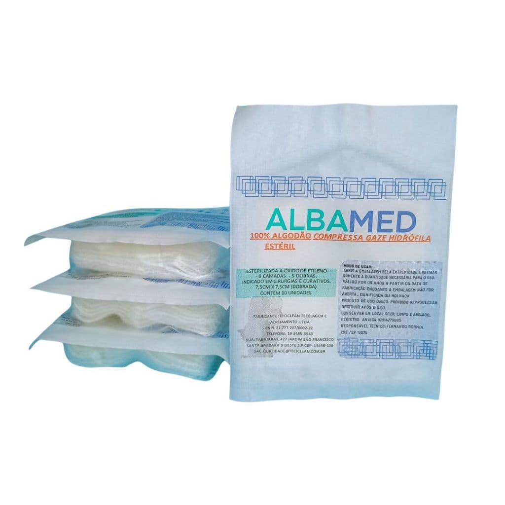 Kit Compressa Gaze Esterilizada 13 Fios Algodão Alta Qualidade Curativos 25/50/75/100 Pacotes