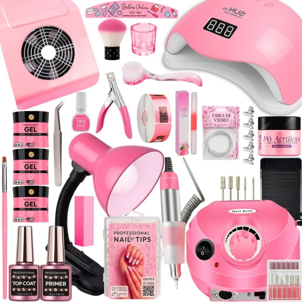 Kit de Unha acrigel Completo Profissional Motor Lixadeira Porquinho Cabine Sun Coletor