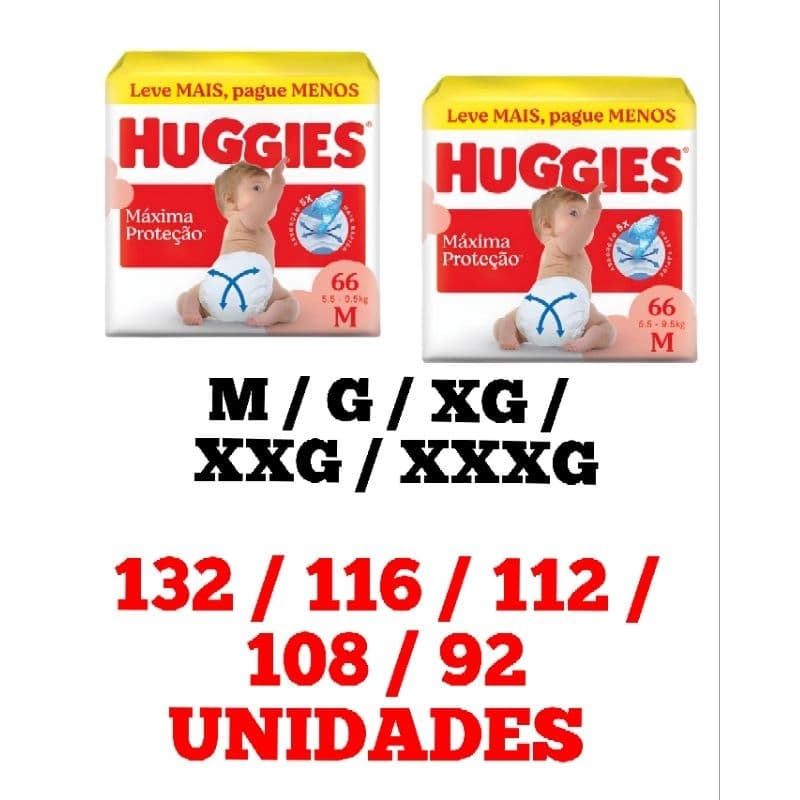 Fralda Huggies Máxima Proteção M / G / XG / XXG / XXXG 2 Pacotes