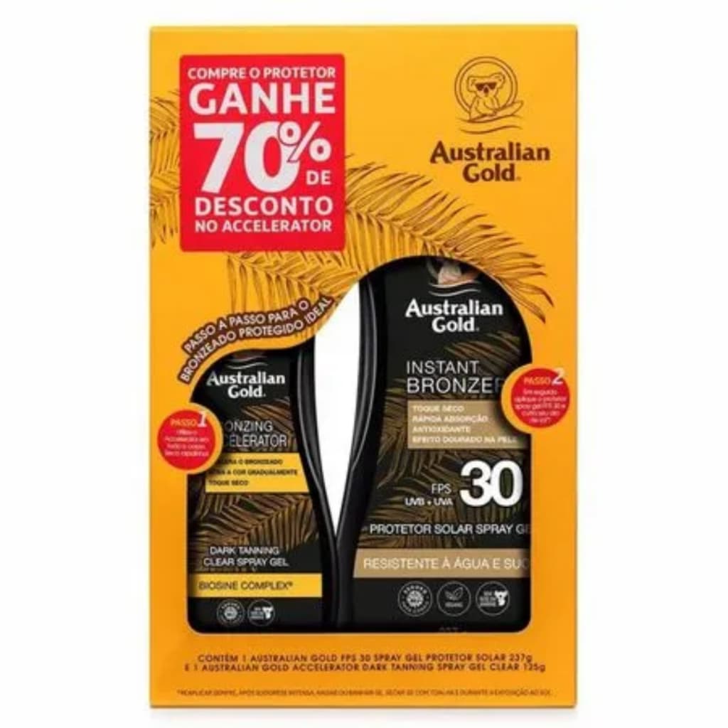 Kit Promopak Protetor Solar fps 30 237ml +  Acelerador Bronzeador 125ml - Australian Gold ORIGINAL