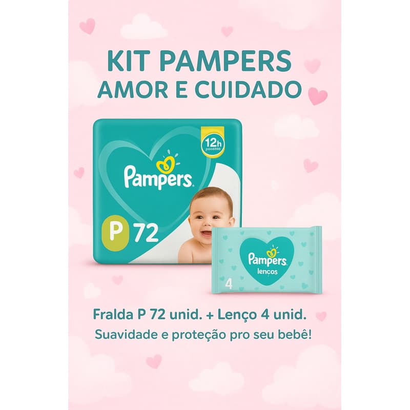 Kit Fralda Pampers P 72 Unidades + Lenço Umedecido Pampers 4 Unidades | Conforto e Proteção pro Seu Bebê