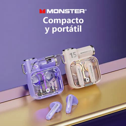 Fone Bluetooth Monster Airmars XKT15 | Som Hi-Fi 13 mm + Bluetooth 5.3 + Estojo LED Transparente