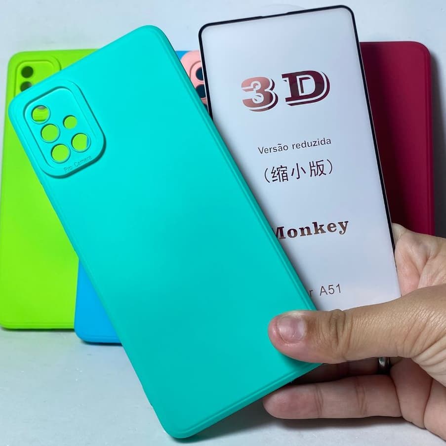 Capa A51 + Película 3D Kit Samsung Capinha Case Protetora Celular Silicone