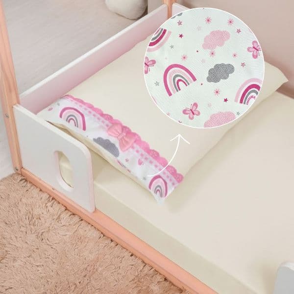 Jogo Lençol Mini Cama Montessoriana 150X70cm 2 peças - Fronha 70X50cm Decorada