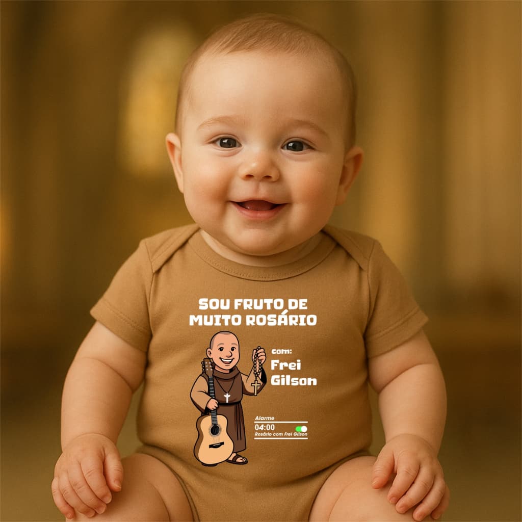 Body Bebê Fruto de Muito Rosário - Frei Gilson 100% Algodão Antialérgicos Menino ou Menina Unisex