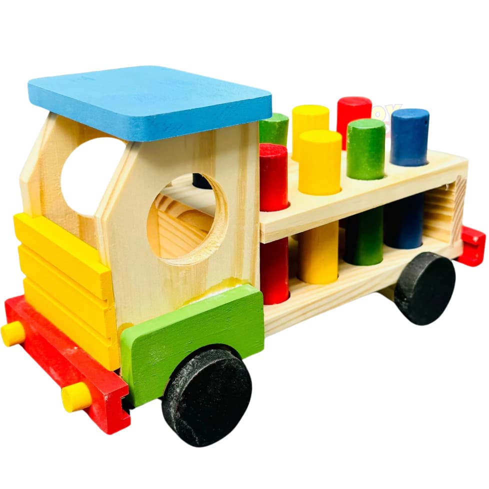 Brinquedo Caminhão de Encaixe Colorido Madeira Multi Cores Brinquedo Educativo