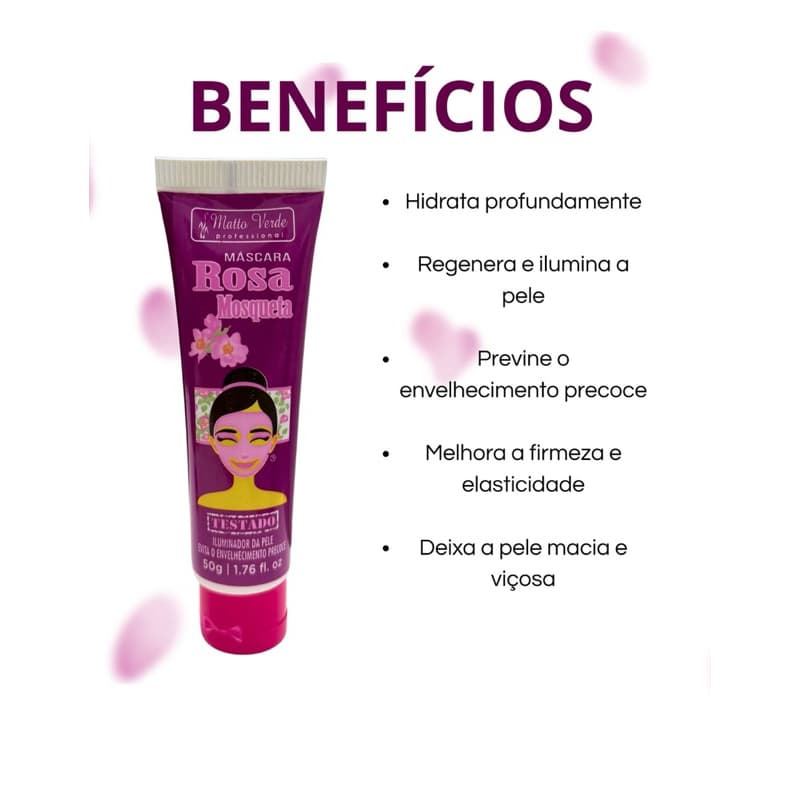 Máscara Facial Rosa Mosqueta 50g | Hidrata, Regenera e Ilumina a Pele | Anti-idade Natural