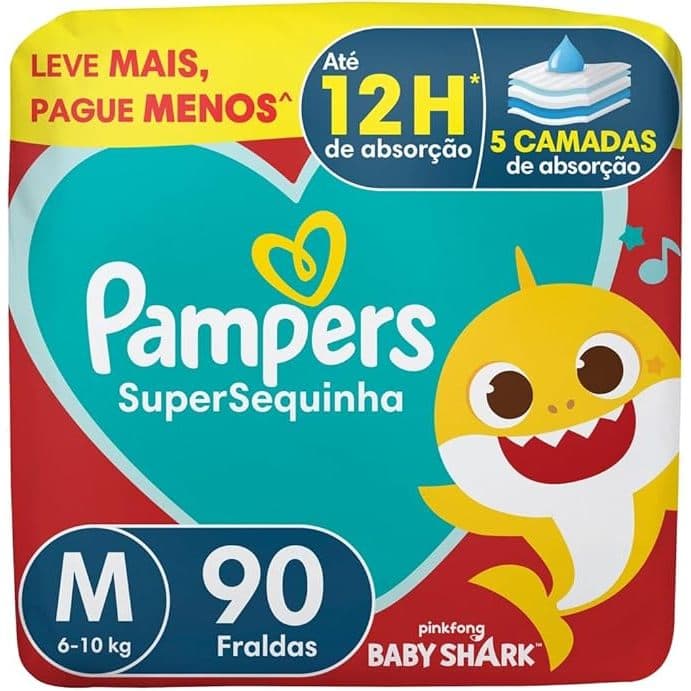 Fralda Pampers SuperSequinha Baby Shark M - 90 Unidades