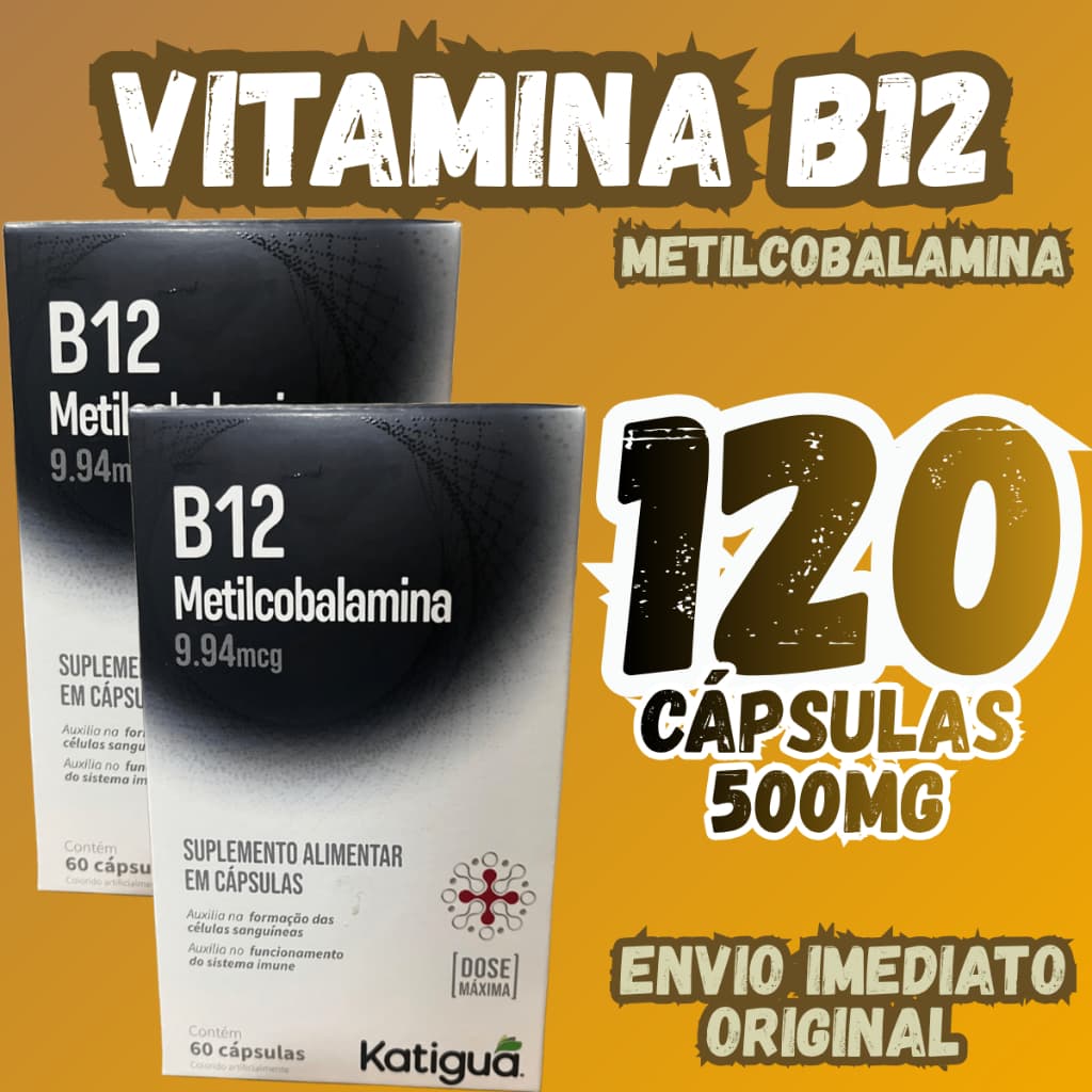 Vitamina B12 Metilcobalamina 500mcg 60 Cápsulas | Alta Concentração Suplemento Vitamínico | Katiguá | Envio Imediato