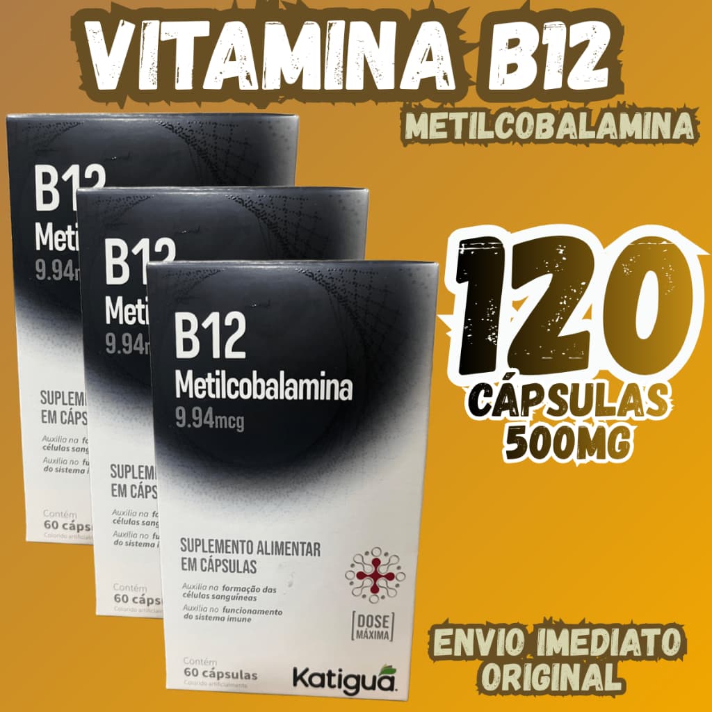 Vitamina B12 Metilcobalamina 500mcg 180 Cápsulas | Alta Concentração Suplemento Vitamínico | Katiguá | Envio Imediato