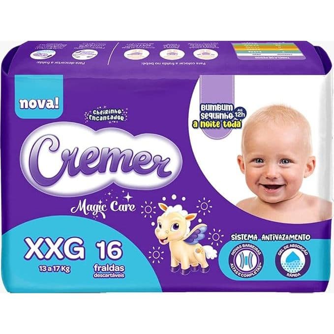Fralda Cremer Magic Care Tamanho XXG Pacote Prática com - 16 Fraldas Descartáveis
