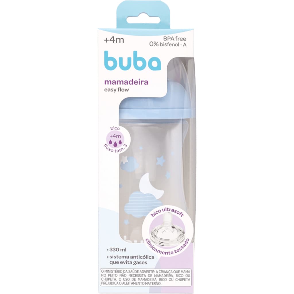 Mamadeira Buba 330ml Grande - Nuvem - Azul - Ultra Soft - Sistema Anticólica Easy Flow – Fluxo 3