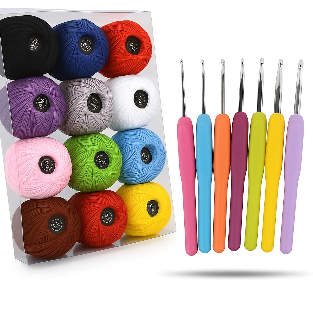 Kit Completo Crochê 12 Linhas + 8 Agulhas Para Barbante