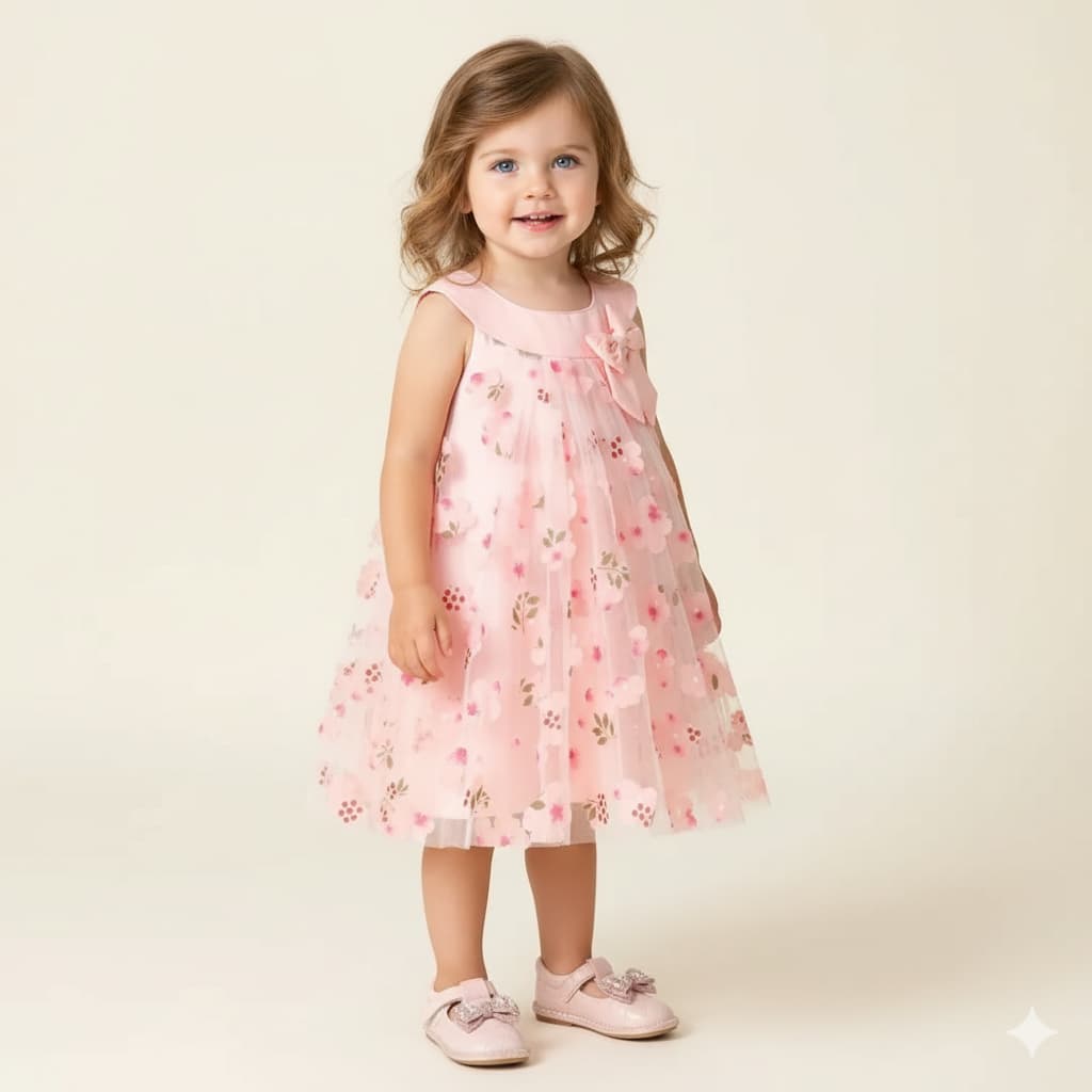 Vestido Infantil Feminino Sem Mangas Rosa Com Estampa Floral, vestido infantil, vestido bebe, vestido festas, meninas