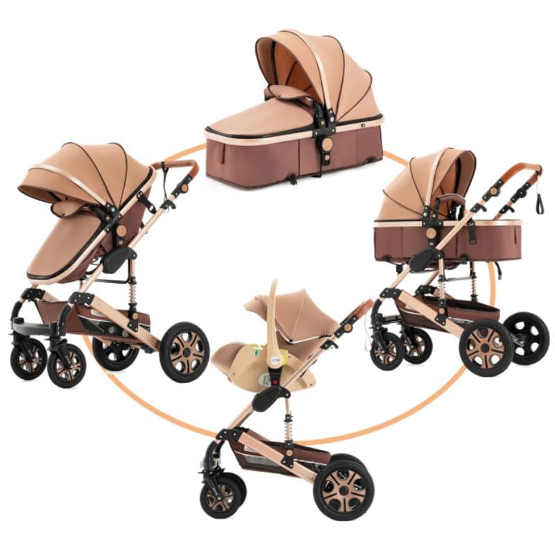 Kit Carrinho de bebê Luxo Europeu + Bebê Conforto Acoplável, Com Amortecedores,rodas grandes+ Brinde
