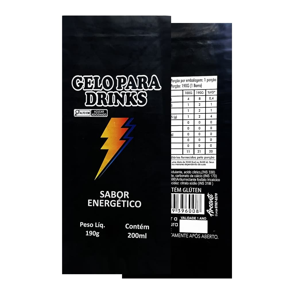 Embalagem Para Gelo Saborizado Sabor Energético - 50 Unidades - Drinks Bebidas Adega