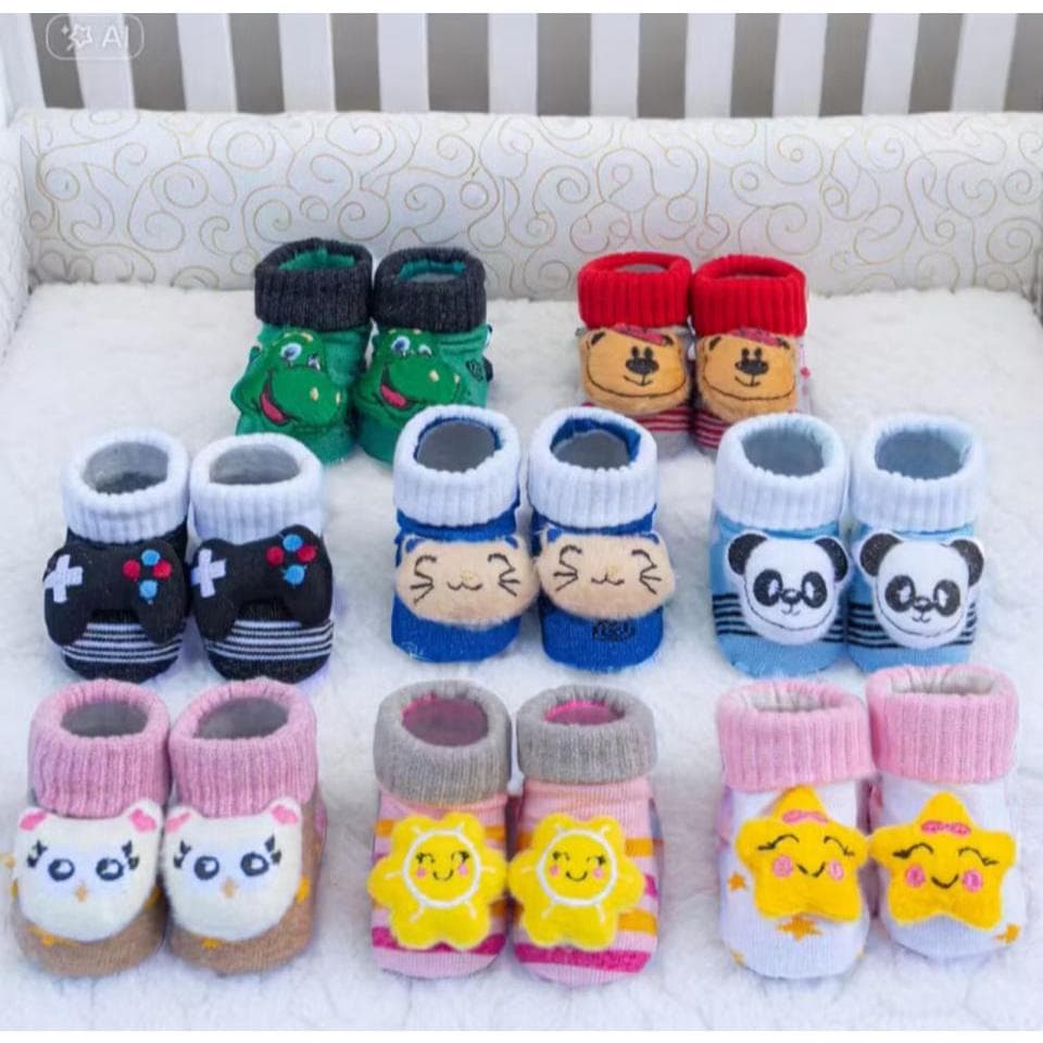 3 KITS PARES DE MEIA de URSINHO para bebê com pelúcia, enxoval pra maternidade/menino e menina bebê