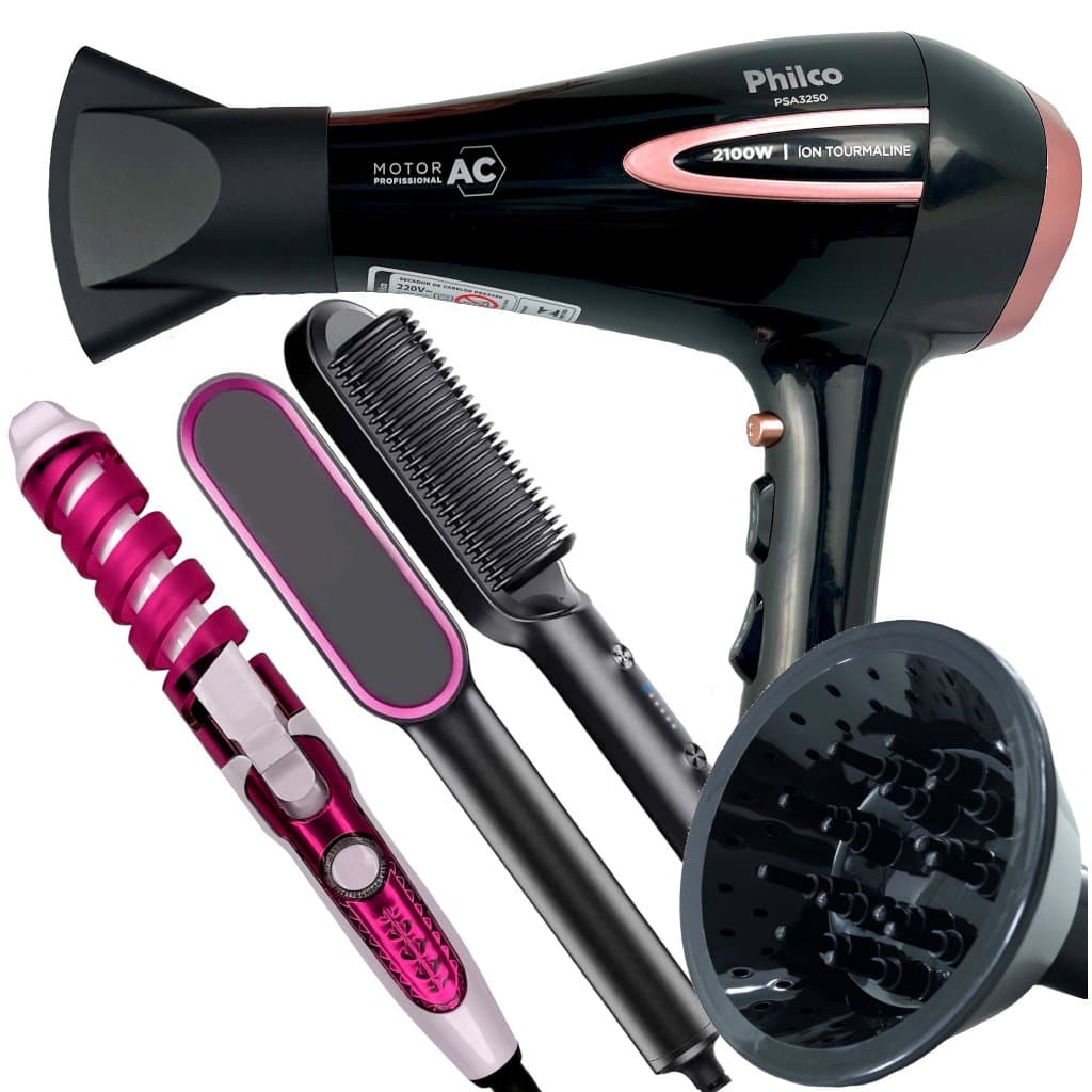 Secador de Cabelo Philco 2100w Ar quente Frio Profissional íons Tourmaline Difusor Modelador Escova 2 em 1 Hq