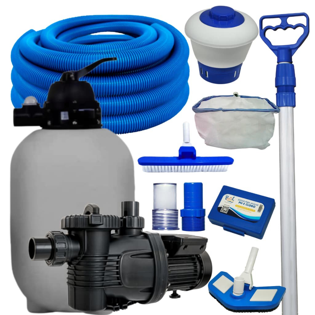 Kit Filtro GRE 400 e Bomba 1/2cv Para Piscina Com Kit de Limpeza e Manutenção Completo Até 45 Mil Litros