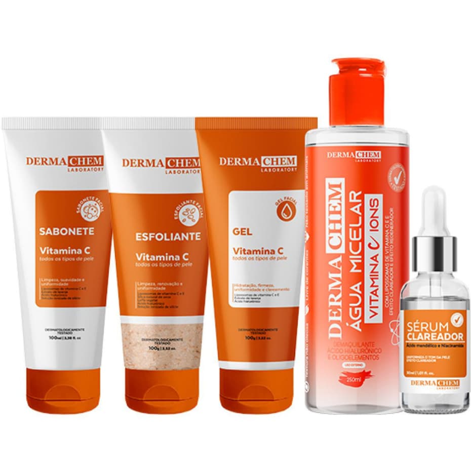 🍊 Kit Skincare Vitamina C Dermacrem – Clareador, Anti-idade & Anti-manchas ✨