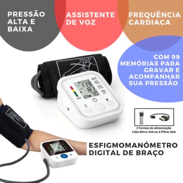 Aparelho Medidor De Pressão Arterial Digital De Braço Com Display LED E Detecção De Arritmia