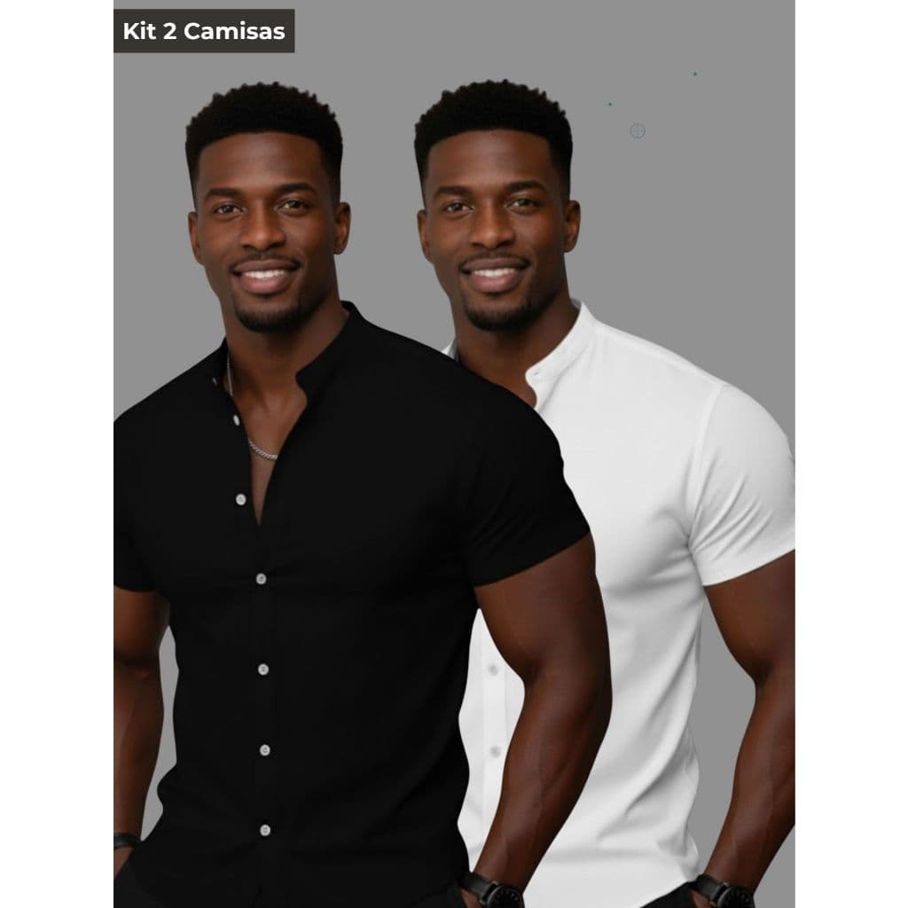 Kit 2 Camisas Social Masculina Slim Manga Curta Gola Padre Verão Camisa Escritório  Não Amassa