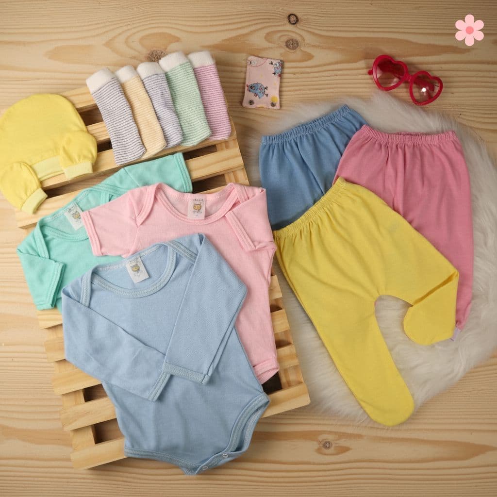 MEGA KIT 15 Peças Roupinhas Bebê Body Longo Curto Mijão Menina Menino Enxoval