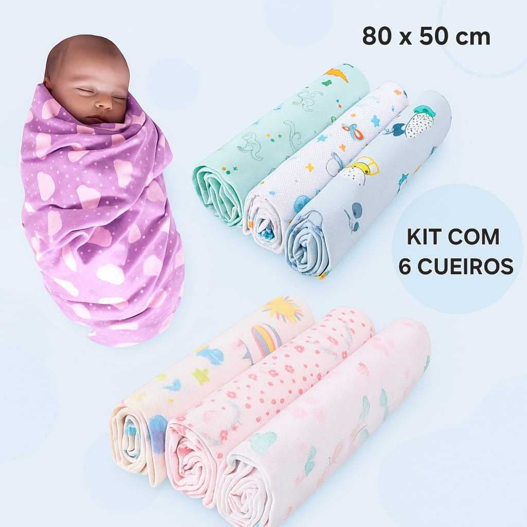 Cueiro Bebê Kit Com 6 Unidades Tecido Suave Enxoval Completo 80x50cm