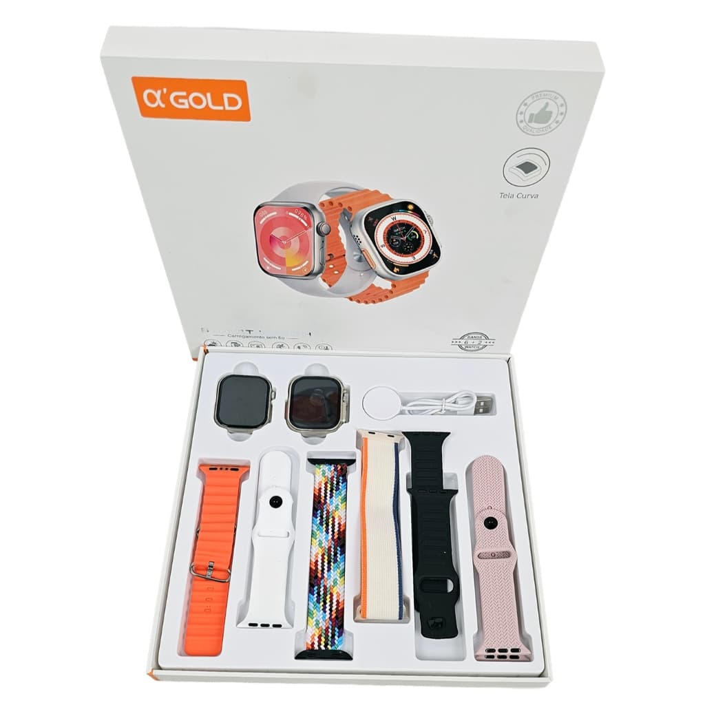Kit 2 Smartwatch Series 18 Ultra + 6 pulseiras Relogio inteligente