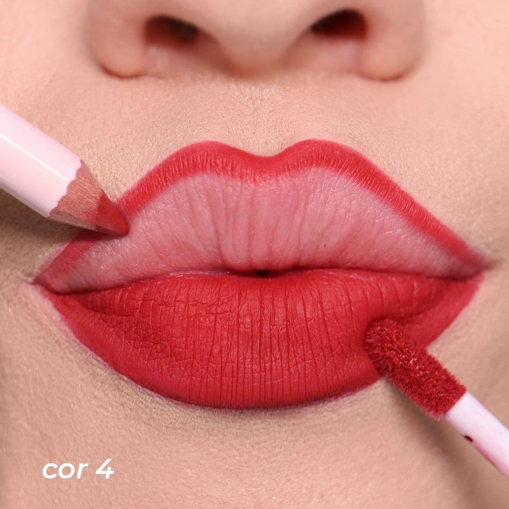 Kit Make Boca Batom Líquido Matte + Lápis Labial Alta Pigmentação e Longa Duração Lip Combo Maquiagem