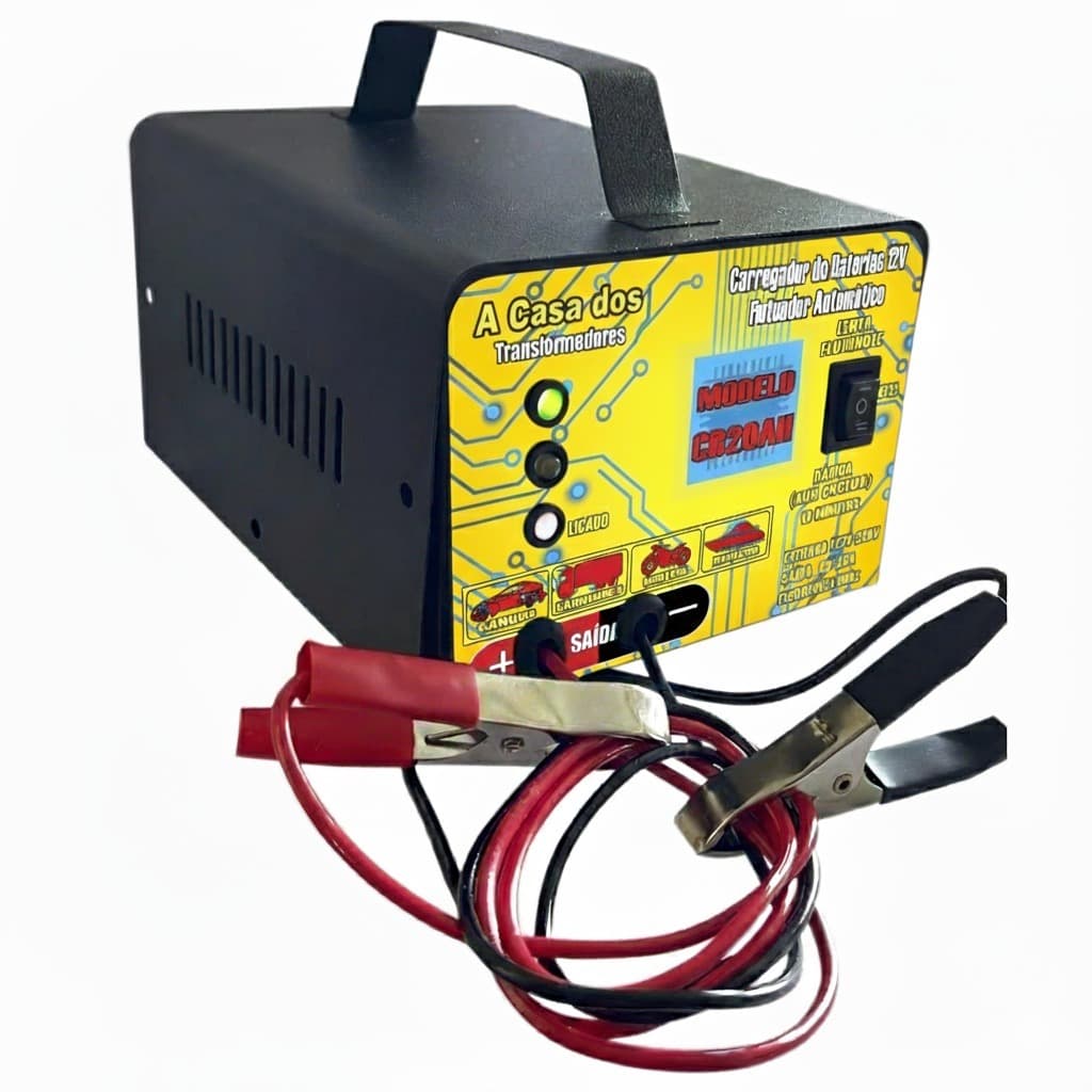 Carregador Automotivo de Bateria LED Carro Moto Portátil 12V 20 ah até 300 a FLUTUANTE INTELIGENTE CASADAS FONTES