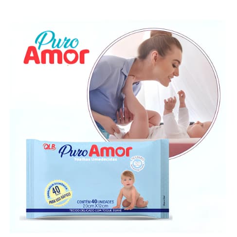 Toalhas Umedecidas Puro Amor com 40 Unidades Lenços Umedecidos