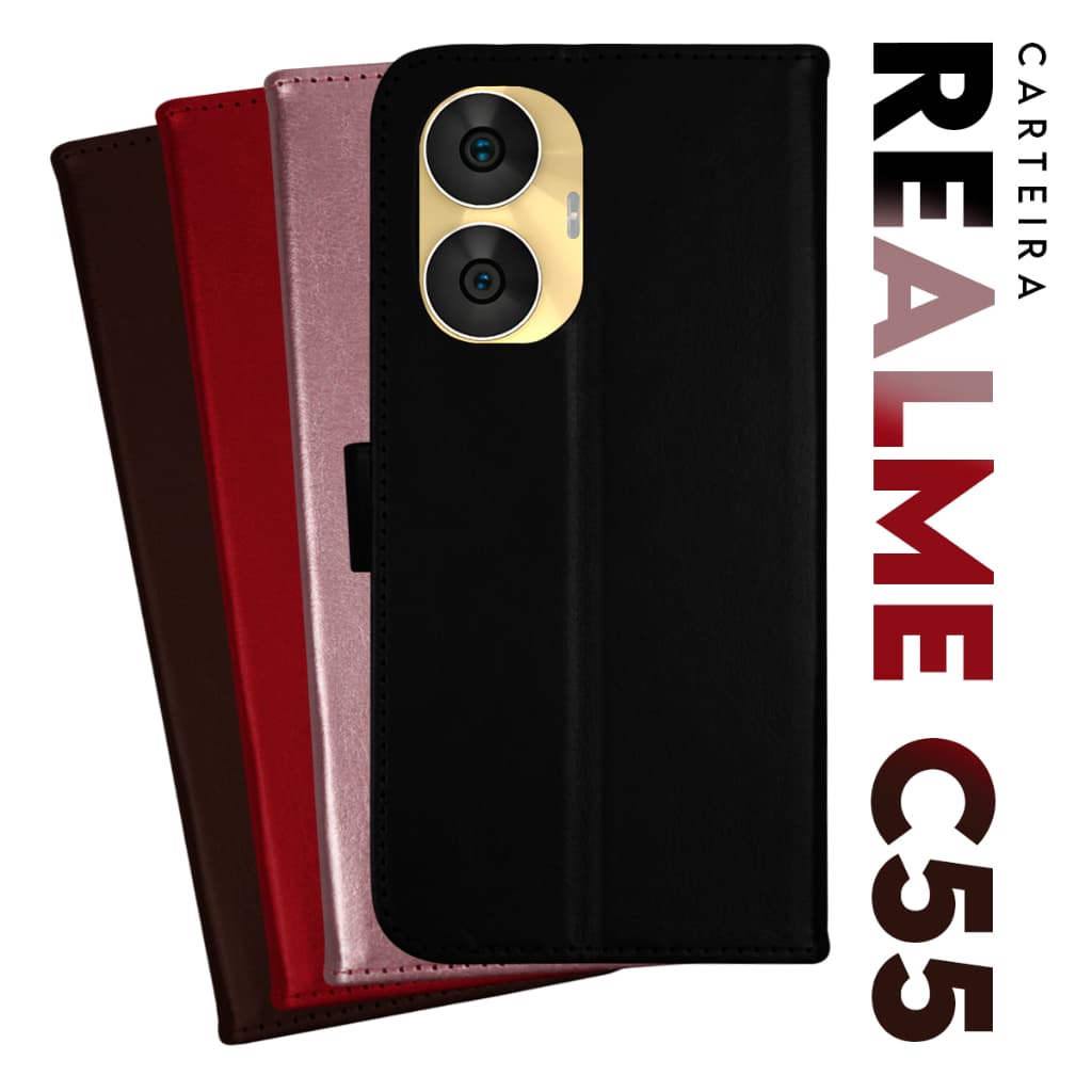 Capa Case Capinha Carteira Flip Cover Couro Sintético PRETA Para Realme C55 tela 6.72 - Cell in Power25