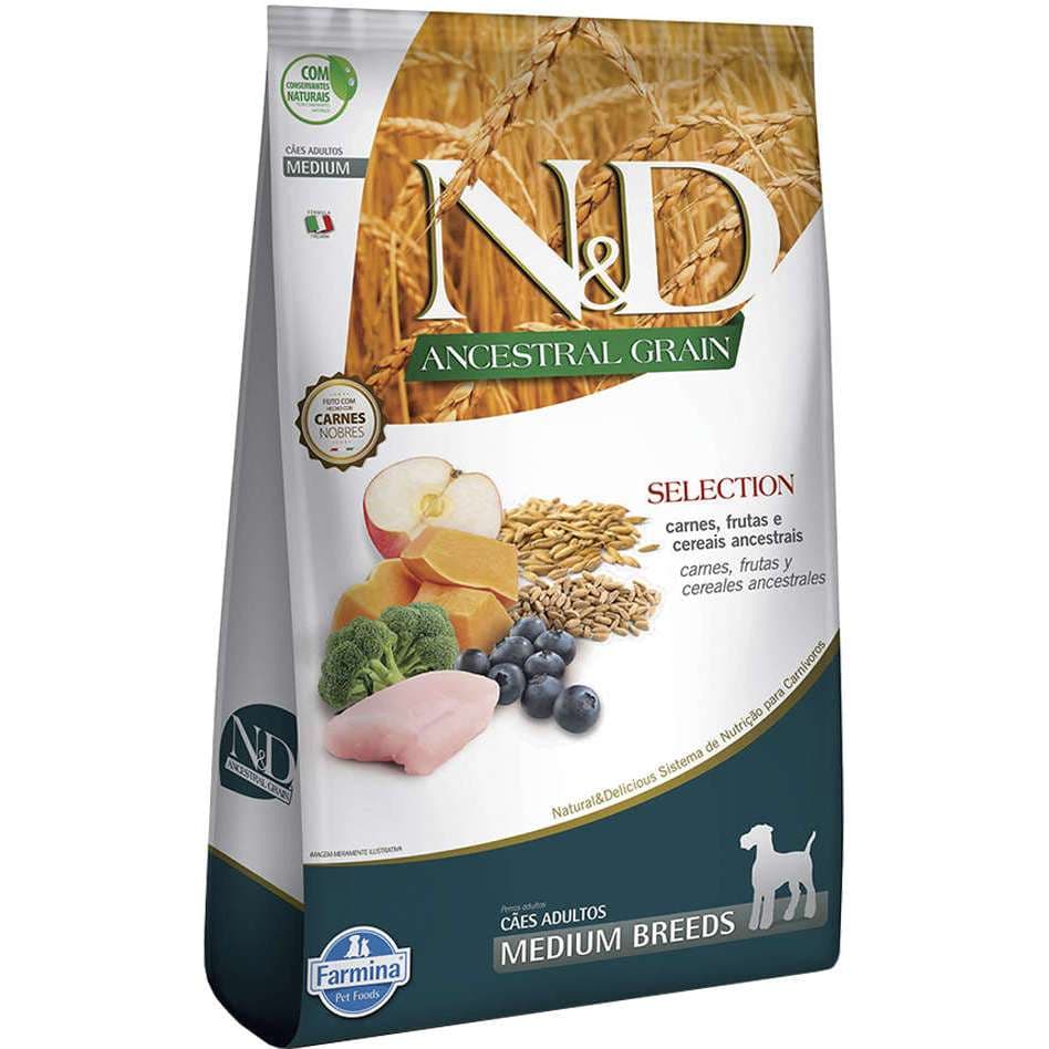 Ração N&D Ancestral Farmina 15kg p/ Cães Adultos–Frango, Frutas e Cereais –Produto ORIGINAL Super Premium -MEDIUM BREEDS