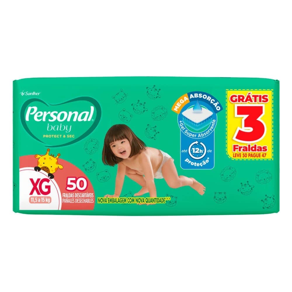 Fralda Personal Baby Protect & Sec - Hiper Tam: XG - Com 50 Fraldas