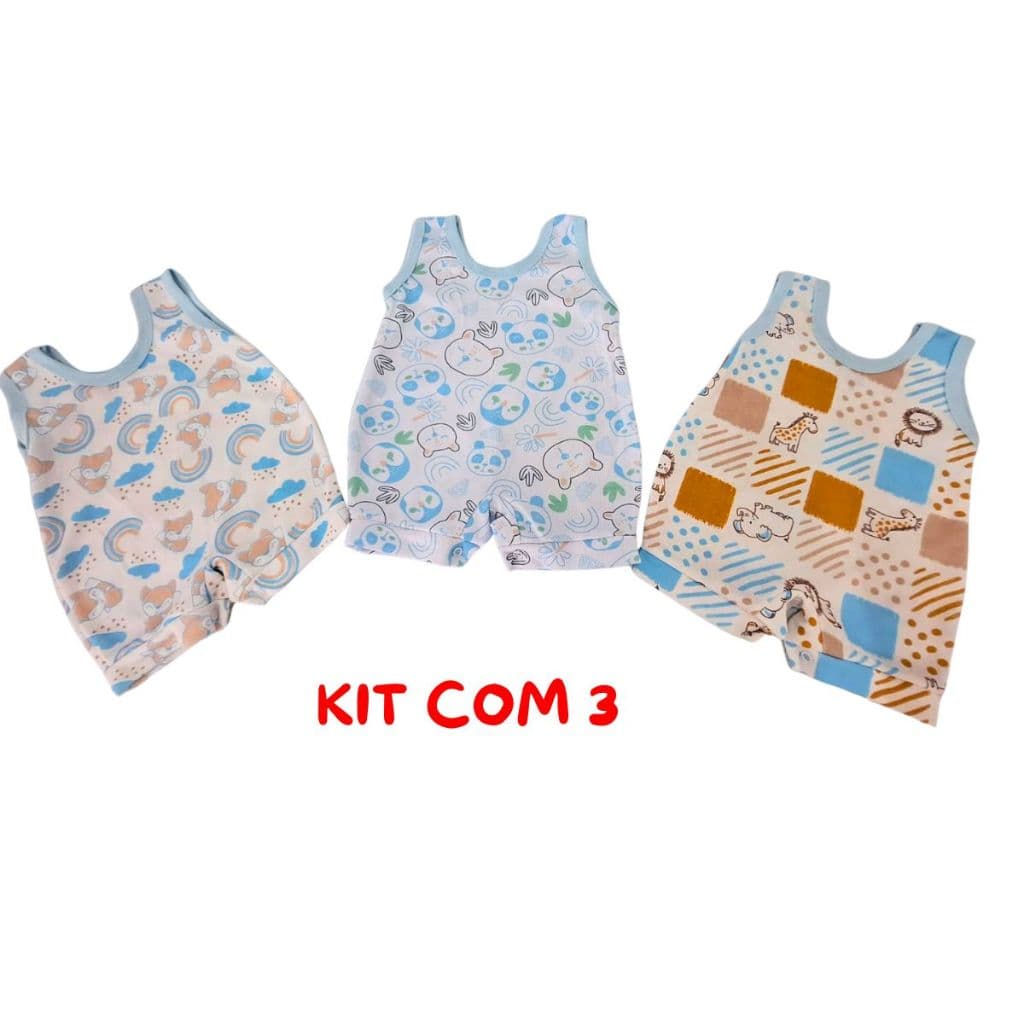 Macacao Bebê Banho De Sol  Estampado Kit Com 3 Menino Menina