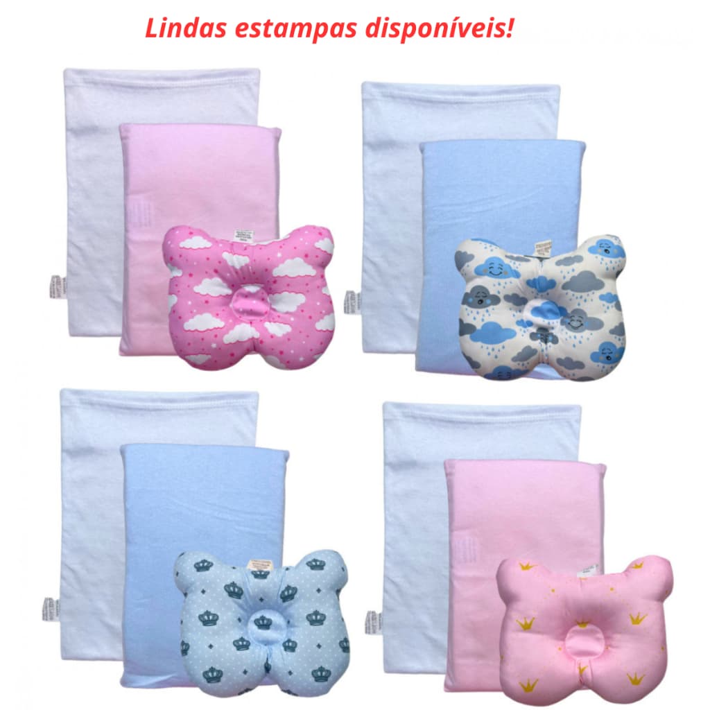 Kit Travesseiro Bebê Antissufocante Anatômico Menino Menina Enxoval Nenê Rescem Nascido