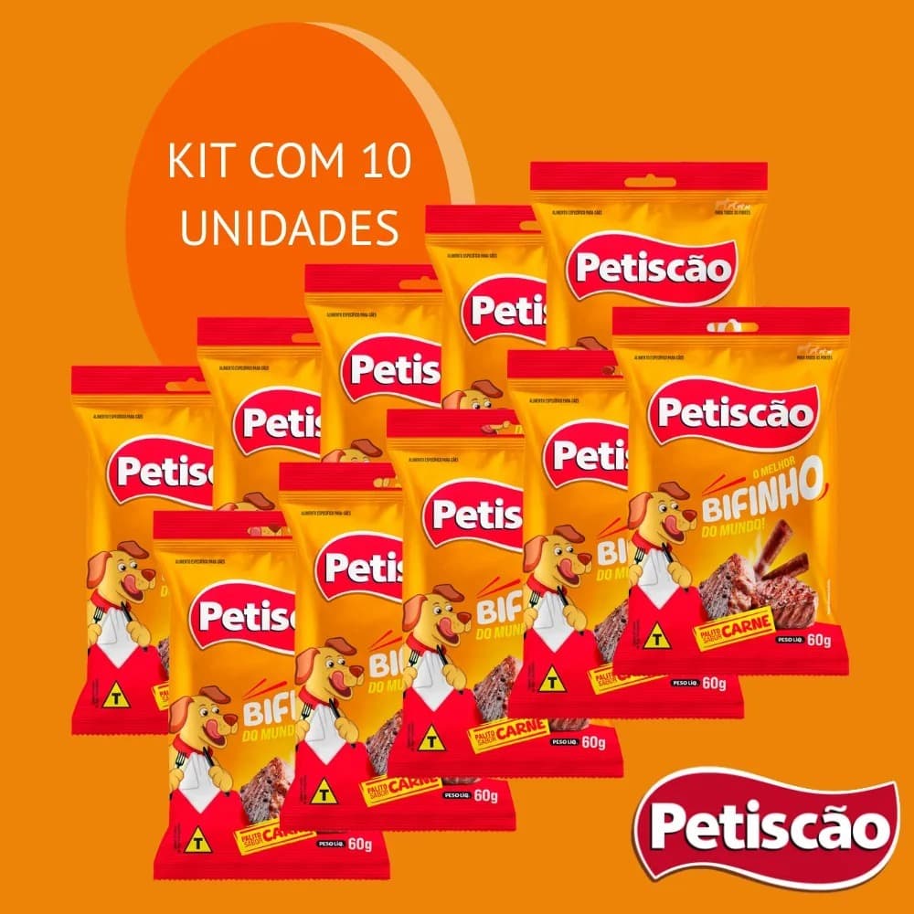 Kit 10 Pacotes  P/ Cães Bifinho Petiscão 60g (formato e sabores variados )