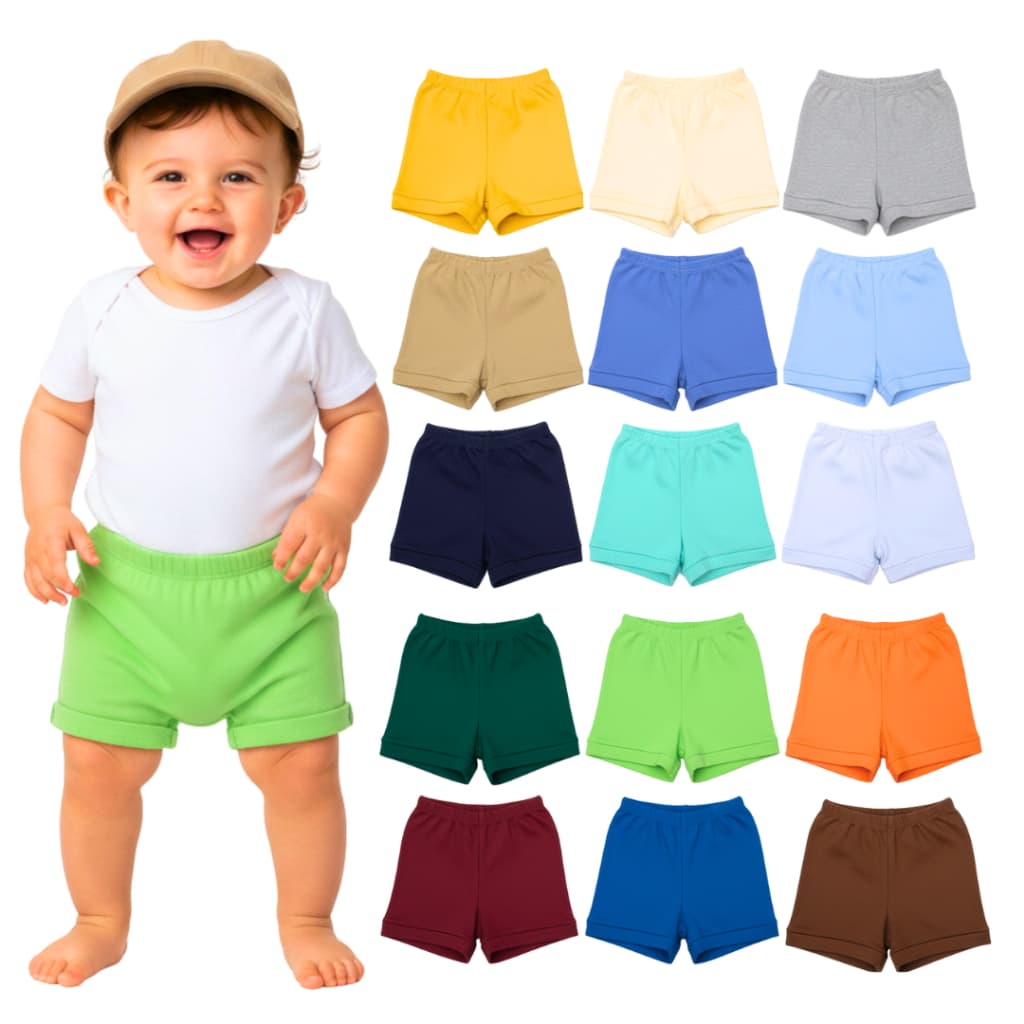 KIT 2 OU 3 PEÇAS SHORT BEBÊ TAPA FRALDA MENINO 100% ALGODÃO COM ELÁSTICO NA CINTURA E PUNHO NA BARRA