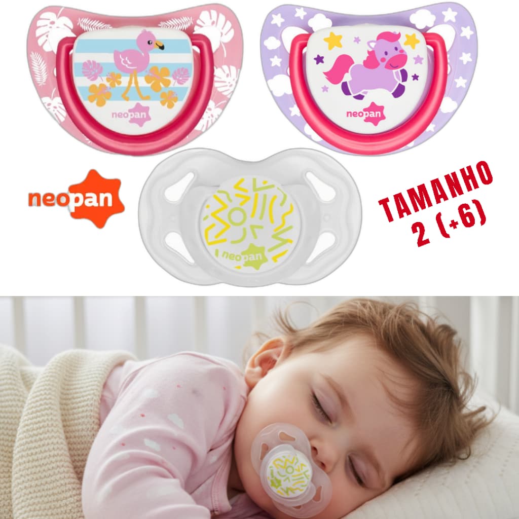 KIT 3 CHUPETAS ORTODÔNTICA MENINA TAMANHO 2 (+6)  - NEOPAN