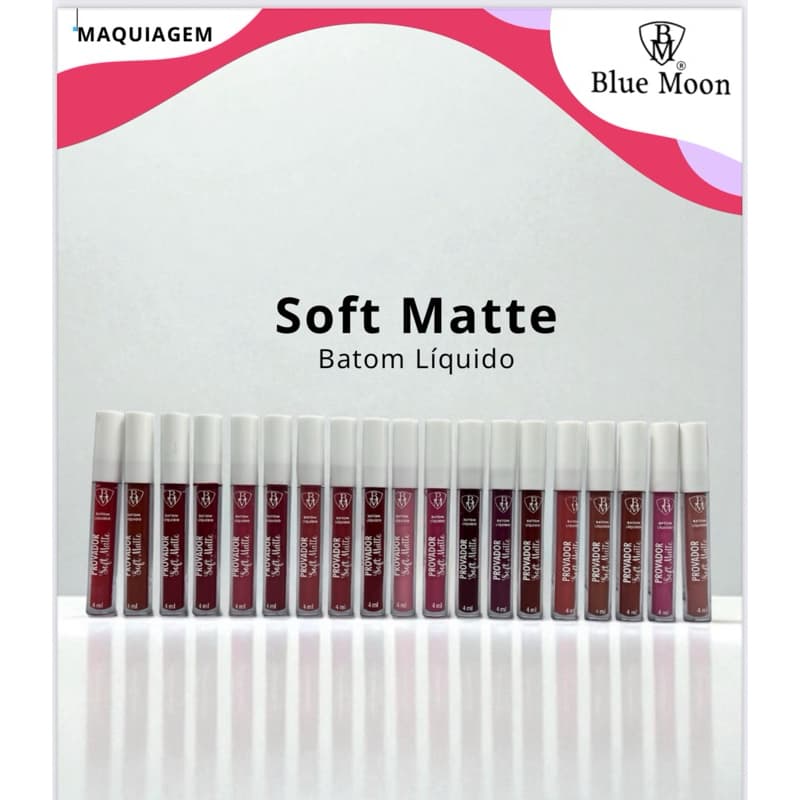 Kit 20 Batons Líquidos/Gloss/ Soft Matte Blue Moon – Longa Duração, Cores Intensas e Conforto nos Lábio